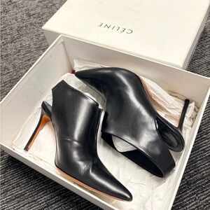 Celine Black Leather Heeled Boots